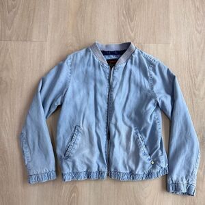 Catimini embroidered birds bomber denim jean jacket, size 10